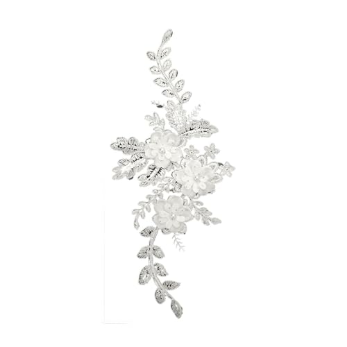 Spitzenapplikation, Spitzenapplikation, weiße Stickerei, Nagelperlen, Blumenspitze, Ausschnittstoff, DIY-Spitzenkragenstoff, Nähapplikation, Bekleidungszubehör, Basteln for Hochzeitskleider, Brautklei von PUYUNA