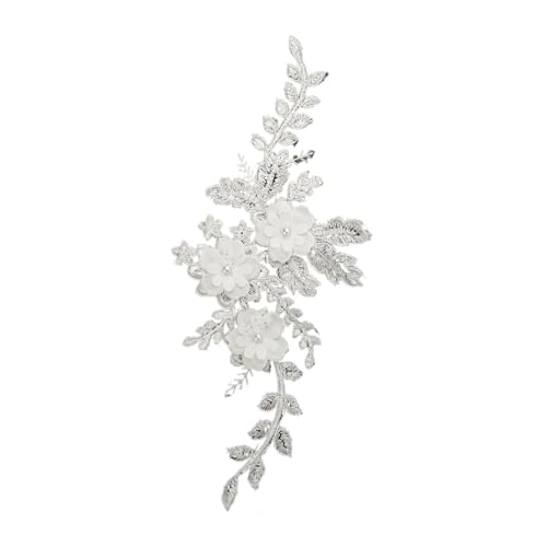 Spitzenapplikation, Spitzenapplikation, weiße Stickerei, Nagelperlen, Blumenspitze, Ausschnittstoff, DIY-Spitzenkragenstoff, Nähapplikation, Bekleidungszubehör, Basteln for Hochzeitskleider, Brautklei von PUYUNA