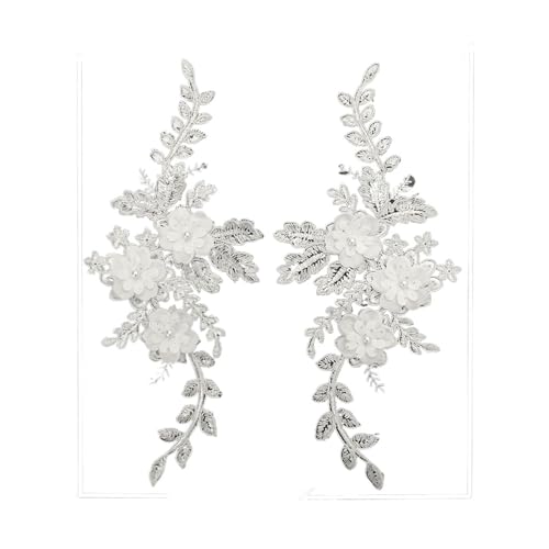 Spitzenapplikation, Spitzenapplikation, weiße Stickerei, Nagelperlen, Blumenspitze, Ausschnittstoff, DIY-Spitzenkragenstoff, Nähapplikation, Bekleidungszubehör, Basteln for Hochzeitskleider, Brautklei von PUYUNA