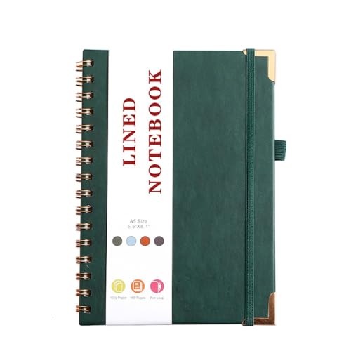 A5-Notizbuch, 8,38 × 5,38 Zoll, Tagebuch, Leder-Notizblock, 96 Seiten mit liniertem Papier for Arbeit, Schule, Notizen, mehrere Farben(Groen) von PUZYI