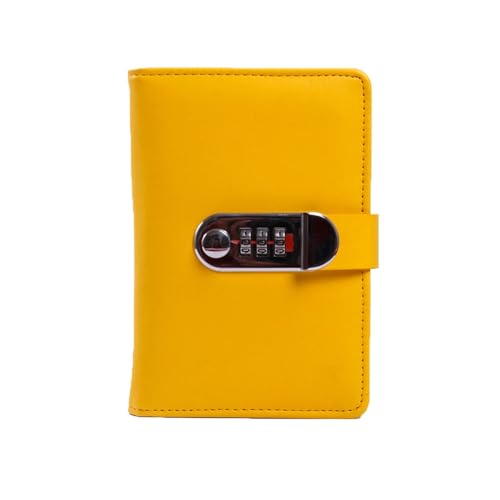PUZYI A6-Notizbuch, 160 × 11 mm, verschlossenes Tagebuch, Leder-Notizblock, 128 Seiten, Hardcover, for Männer und Frauen, Schreiben, Büro- und Studienbedarf(Geel) von PUZYI