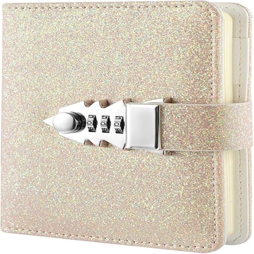 PUZYI Leder-Notizbuch mit digitalem Schloss, A6, Tagebuch, Notizblock, Reisetagebuch for Studentinnen, Geschenk, inspirierende Tagebücher(Gold) von PUZYI