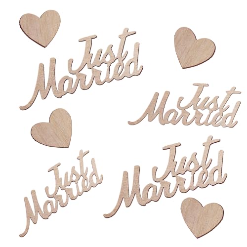 60 Stück Just Married Konfetti Aus Holz, Hochzeit Tischdeko, Streudeko, Deko Tisch, Holz Konfetti Hochzeitsdeko Tisch, Holzherzen Deko - 1.7-6cm Babyparty von PVFZXS