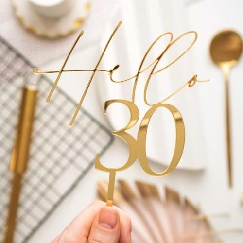 Tortenaufsatz Hello 76.2 cm, goldfarben, verspiegelt, Acryl, Happy 30th Birthday, 30th Wedding Anniversary oder Birthday Cake Charm Supplies von PVIKOSROL