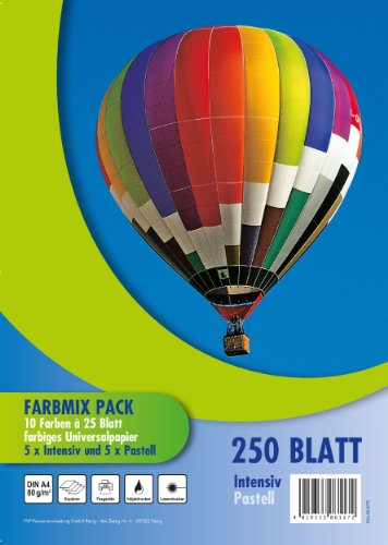 250 Blatt farbiges Druckerpapier / buntes Kopierpapier / 10 Farben von VP