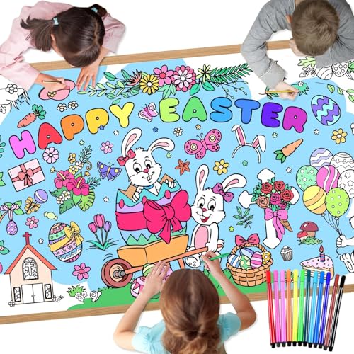 Tischdecke zum Ausmalen Ostern, 76 x 183 cm, Oster Basteln mit 12 Buntstiften, Ausmaltischdecke Kinder, Ostergeschenke für Kinder, Malbuch Ostern Bastelset Ostern Deko von PVTXFK