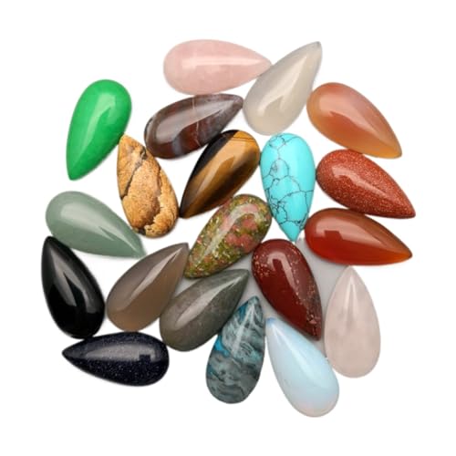 PVUVTNAHW Modische gemischte Naturstein-Cabochon-Perlen, ohne Loch, 10 x 14, 13 x 18, 25 x 18, 15 x 30, 20 x 30, 30 x 40 mm, Ringzubehör (20 Stück 15 x 30 mm) von PVUVTNAHW