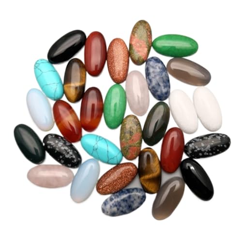 PVUVTNAHW Modische gemischte Naturstein-Cabochon-Perlen, ohne Loch, 10 x 14, 13 x 18, 25 x 18, 15 x 30, 20 x 30, 30 x 40 mm, Ringzubehör (30 Stück 15 x 30 mm) von PVUVTNAHW