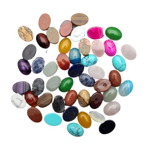 PVUVTNAHW Modische gemischte Naturstein-Cabochon-Perlen, ohne Loch, 10 x 14, 13 x 18, 25 x 18, 15 x 30, 20 x 30, 30 x 40 mm, Ringzubehör (50 Stück, 10 x 14 mm) von PVUVTNAHW