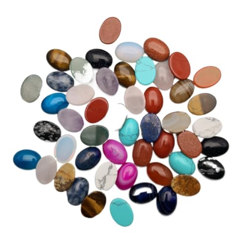 PVUVTNAHW Modische gemischte Naturstein-Cabochon-Perlen, ohne Loch, 10 x 14, 13 x 18, 25 x 18, 15 x 30, 20 x 30, 30 x 40 mm, Ringzubehör (50 Stück, 13 x 18 mm) von PVUVTNAHW