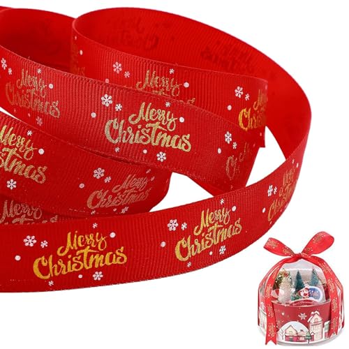 Geschenkband Weihnachten, Weihnachtsdeko, 2 Rollen Rot Schleifenband Weihnachten mit Weihnachtsmotiv, 20mm Breite Satinband Weihnachten füR Basteln Geschenk Dekoration(10 Yards/Rollen) von PWCTNT