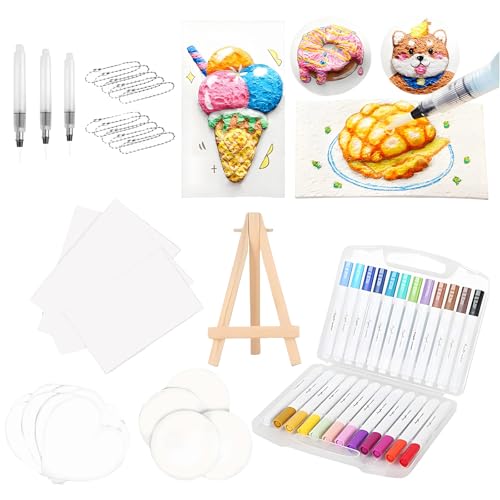 PWCTNT Magic Paint,Magic Puffy Paint,38 Stück Magic 3D Schaum-Textur-Malset,Malset für Kinder Enthalten 12 Buntstifte 3 Aquarellstifte 12 Schwammbilder 10 Perlenketten und 1 Mini Staffelei von PWCTNT