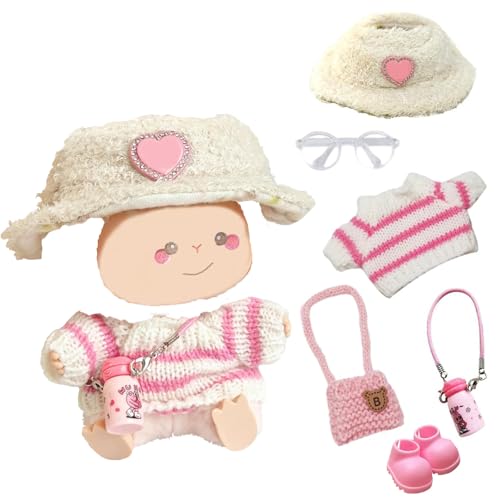 Puppenkleidung Zubehör, 6 teiliges Puppen Anziehsachen Zubehörset mit Hüte, Kleidung, Schuhe, Milchflaschen, Taschen, Brillen, passend für 17 cm große Babypuppen (ohne Puppe) von PWCTNT