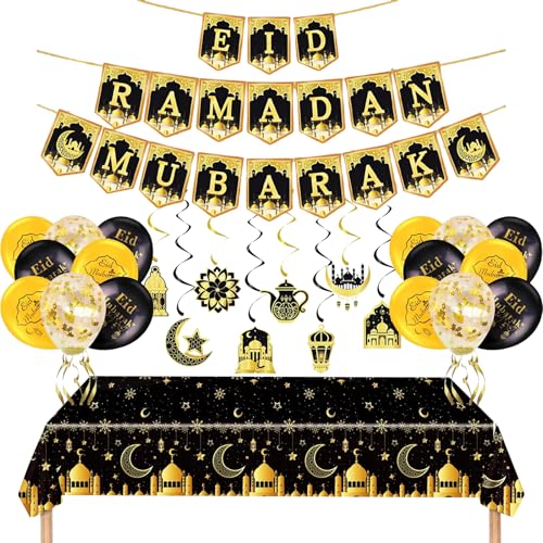 Ramadan Tischdeko, Ramadan Deko, 38 Stück Ramadan Dekoration Umfassen Eid Ramadan Mubarak Banner Spiralen und Ramadan Tischläufer, für Eid Ramadan Mubarak deko Party Deko von PWCTNT