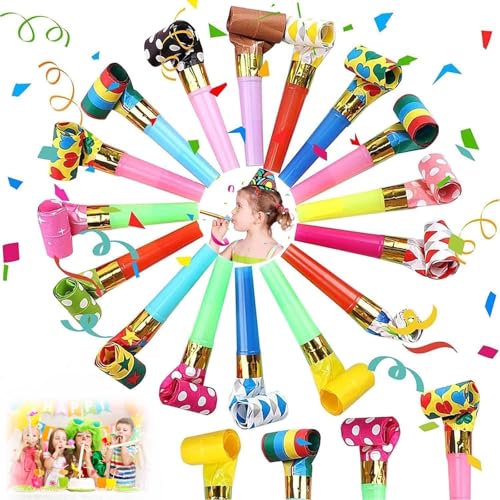 Tröte,Trompete Kinder,20 Stück Farbig Gemischt Tröten,Kinder Trompete Laut Partytröten,Krachmacher zum Anfeuern Lustige Spielzeuge für Neujahr Geburtstag Party Party Weihnachten von PWCTNT