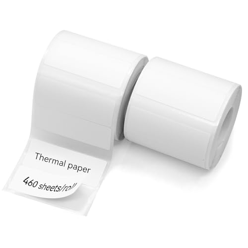 PWGHWG 2 Rollen Etiketten Selbstklebend Etikettenband für B21/ B11/ B3S Etikettendrucker, 2Reihe, 40×15mm Thermo Etikettenband für Büro, Schule, 460 Etiketten/Rolle (Weiß) von PWGHWG