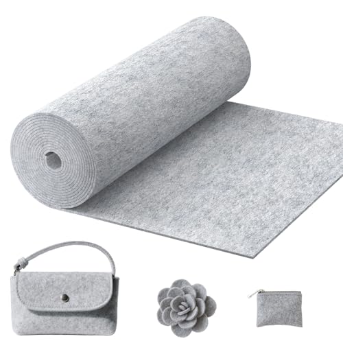 PWGHWG Filzrolle Filzstoff, Filz Meterware 30 cm × 300 cm Bastelfilz 3mm Polyester Filzunterlage für DIY Aufbewahrungstasche Patchwork Nähen Stickfilz, Filzmatten zum Zuschneiden (Hellgrau) von PWGHWG