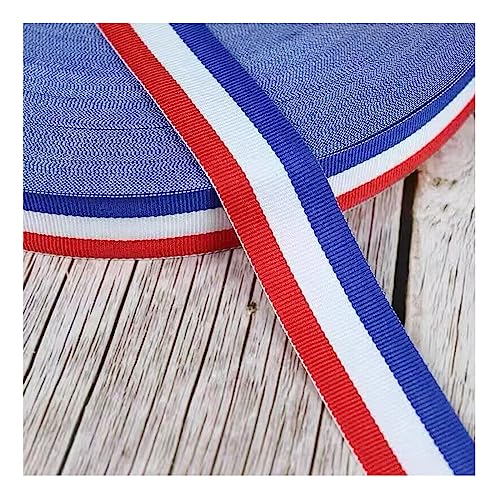 PWHUYJLEY 10 Meter Rot Weiß Blau Geschenkband, Medaillenband für Hochzeitsdekoration Geschenkverpackung und Nationale Feierlichkeiten Patriotisches Banne (10M X 25MM) von PWHUYJLEY