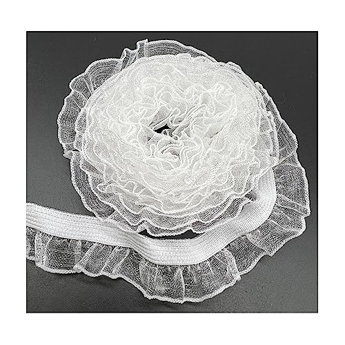 PWHUYJLEY 20mm Spitze Rüschenband Elastisch, Rüschengummi für Hochzeit Dekorative Kleidung Haar DIY (Weiß) von PWHUYJLEY
