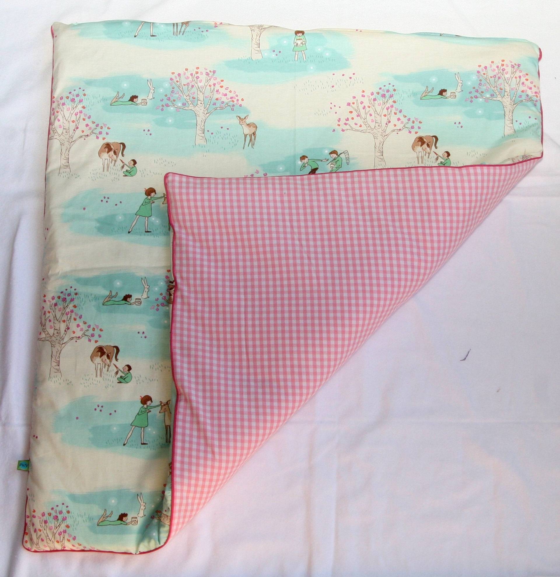 Wickelunterlage "Wander Woods" Aqua Mit Inlet - 75x80cm Vichy Karo Rosa 5mm Paspel Pink Reißverschluss Einzelstück Wickelunterlage "Wander Woods" Aqua Mit Inlet - 75x80cm Vichy Karo Rosa 5mm Paspel Pink Reißverschluss Einzelstück von PWVmanufaktur