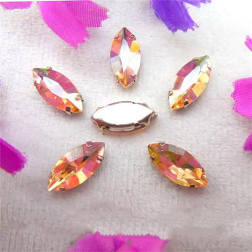 Aufnähbare Strasssteine aus Glas, Glas Kristall Klaue Pferd Auge Navette Marquise Form Nähen Auf Strass Perlen Applikationen(3x6mm 50pcs A16 Champagne Gold) von PXAMORTEL