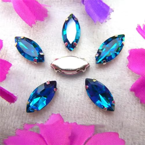 Aufnähbare Strasssteine aus Glas, Glas Kristall Klaue Pferd Auge Navette Marquise Form Nähen Auf Strass Perlen Applikationen(7x15mm 20pcs A13 Blue Zirkon) von PXAMORTEL