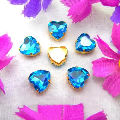 Aufnähbare Strasssteine aus Glas, Goldfarbene Mischung Herz Nähen auf Strass Perlen DIY Applikation(18mm 10pcs A16 Aquamarine) von PXAMORTEL