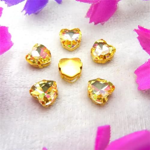 Aufnähbare Strasssteine aus Glas, Goldfarbene Mischung Herz Nähen auf Strass Perlen DIY Applikation(8mm 50pcs A10 Jonquil) von PXAMORTEL