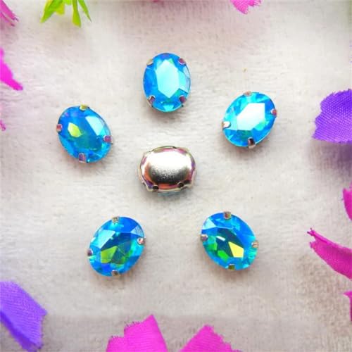 Aufnähbare Strasssteine aus Glas, Silber 7 Größen Farben Mix Oval Form Nähen auf Strass Perlen DIY Rand(13x18mm 20pcs A27 Aquamarine AB) von PXAMORTEL