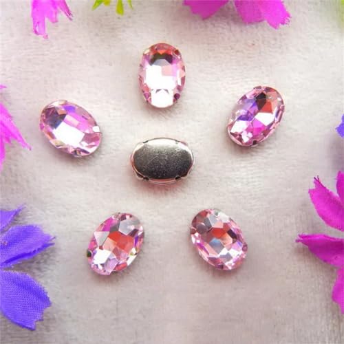 Aufnähbare Strasssteine aus Glas, Silber 7 Größen Farben Mix Oval Form Nähen auf Strass Perlen DIY Rand(20x30mm 10pcs A25 Pink) von PXAMORTEL