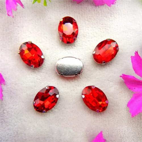 Aufnähbare Strasssteine aus Glas, Silber 7 Größen Farben Mix Oval Form Nähen auf Strass Perlen DIY Rand(4x6mm 50pcs A23 Dark Red) von PXAMORTEL