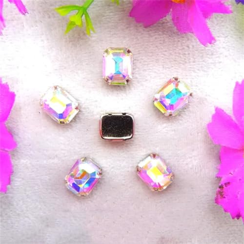 Aufnähbare Strasssteine aus Glas, Silber 7 Größen Farben Mix Rechteck Form Nähen auf Strass Perlen(10x14mm 20pcs A17 Crystal AB) von PXAMORTEL