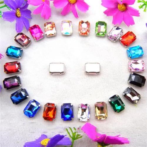 Aufnähbare Strasssteine aus Glas, Silber 7 Größen Farben Mix Rechteck Form Nähen auf Strass Perlen(13x18mm 20pcs A26 Colors Mix) von PXAMORTEL