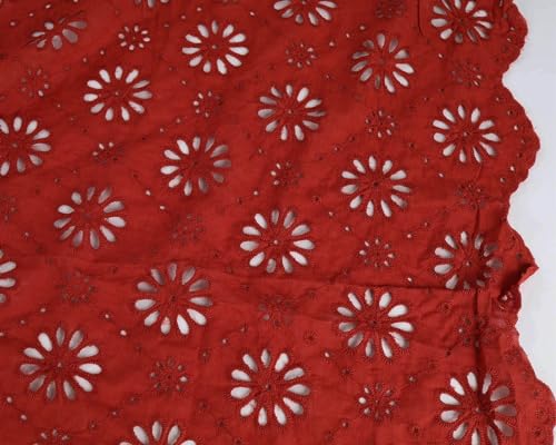 Bedruckter Baumwollstoff, Baumwoll-Spitzenstoff mit Lochstickerei, 127 cm breit, Meterware(Dark Red) von PXAMORTEL