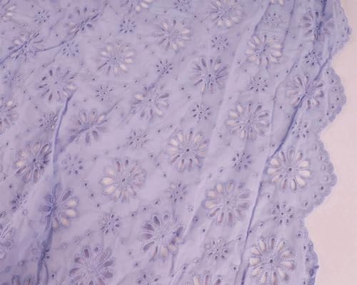 Bedruckter Baumwollstoff, Baumwoll-Spitzenstoff mit Lochstickerei, 127 cm breit, Meterware(Lavender) von PXAMORTEL