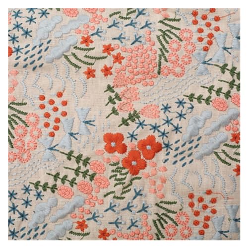 Bedruckter Baumwollstoff, Blumenstickerei Slub Baumwolle Leinen Stoff DIY Manuelle Tasche Tischdecke Kissen Meterware(Beige) von PXAMORTEL