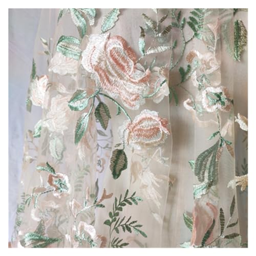 Bedruckter Baumwollstoff, Verschlüsselter weicher, mit Netz bestickter Spitzenstoff, farbige gelbe und grüne Blumen, Rosenblattkleid, Damenaccessoires(Apricot Mesh) von PXAMORTEL