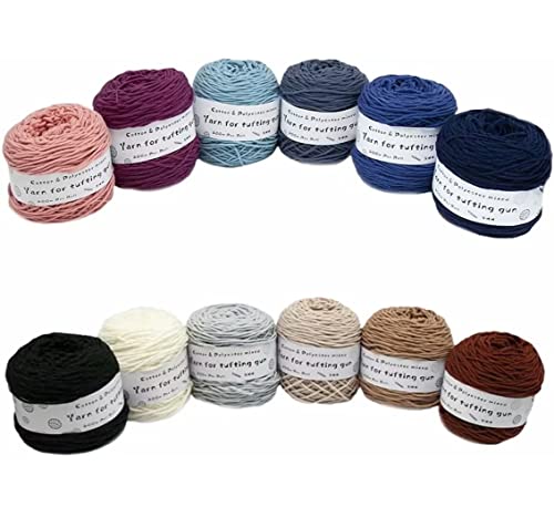 Farbiges Strickgarn, Baumwoll-Polyester-Tufting-Gun-Garn for die Teppichherstellung, mehrfarbig, Packung mit 6 Rollen, 95 g – 458 g(Ee-12 Rolls,195g/roll) von PXAMORTEL