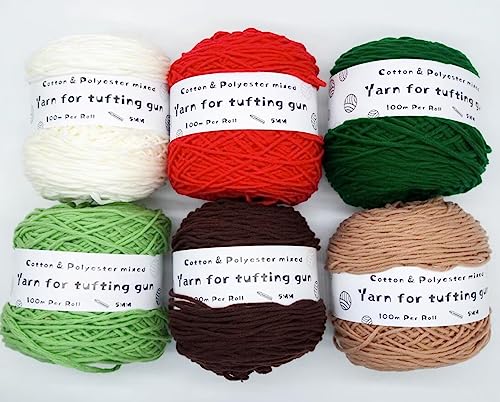Farbiges Strickgarn, Tufting Gun Garn Baumwolle Polyester Packung mit 6 Rollen Multicolor mehrere Größen(E,M) von PXAMORTEL