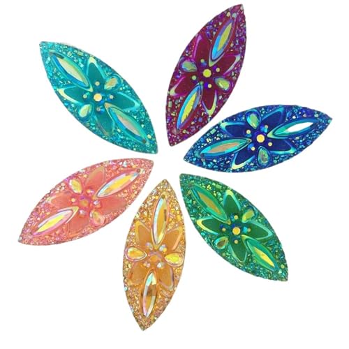 Flat Back Strasssteine Diamante, 100 STÜCKE AB Harz 20 * 50mm Flatback Strass 2 Loch Applikation Sammelalbum Hochzeit Ornament DIY Zubehör Handwerk Diamant Kunst(Multi colored) von PXAMORTEL