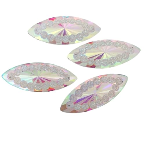Flat Back Strasssteine Diamante, 100 STÜCKE AB Harz 20 * 50mm Flatback Strass 2 Loch Applikation Sammelalbum Hochzeit Ornament DIY Zubehör Handwerk Diamant Kunst(White) von PXAMORTEL