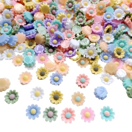 Flat Back Strasssteine Diamante, 100 Stück 10 mm Harz 3D Farbe Mini Blume Edelstein Flachboden Diamant Scrapbook Figur Aufkleber Kunst Dekoration Handwerk Diamant Kunst(Random Mixing) von PXAMORTEL