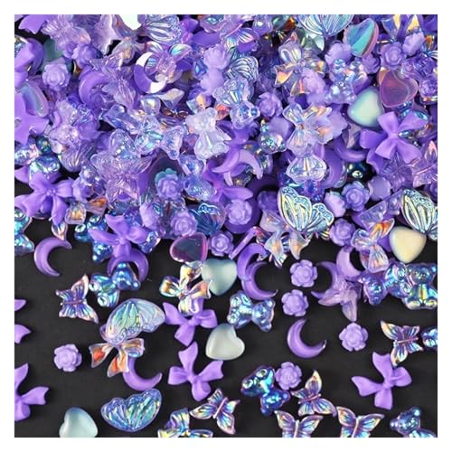 Flat Back Strasssteine Diamante, 100 g Lila/Rosa Kamelie/Schleife Nail Art Decor Mixed-Design 3D Blume Nagel Charms DIY Mädchen Blumen Maniküre Teile Diamant Kunst(Color 01) von PXAMORTEL