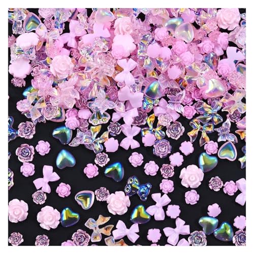 Flat Back Strasssteine Diamante, 100 g Lila/Rosa Kamelie/Schleife Nail Art Decor Mixed-Design 3D Blume Nagel Charms DIY Mädchen Blumen Maniküre Teile Diamant Kunst(Color 03) von PXAMORTEL