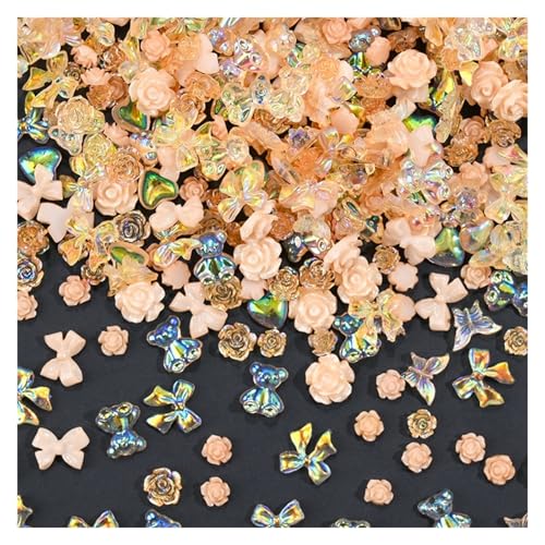 Flat Back Strasssteine Diamante, 100 g Lila/Rosa Kamelie/Schleife Nail Art Decor Mixed-Design 3D Blume Nagel Charms DIY Mädchen Blumen Maniküre Teile Diamant Kunst(Color 04) von PXAMORTEL