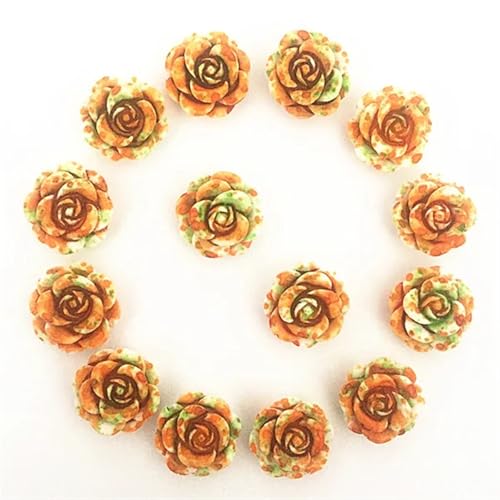 Flat Back Strasssteine Diamante, 100 stücke 14mm Harz Rose Blume Flatback Applikationen for Telefon/hochzeit/handwerk Diamant Kunst(Orange Green) von PXAMORTEL