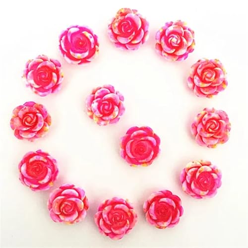 Flat Back Strasssteine Diamante, 100 stücke 14mm Harz Rose Blume Flatback Applikationen for Telefon/hochzeit/handwerk Diamant Kunst(Pink Yellow) von PXAMORTEL