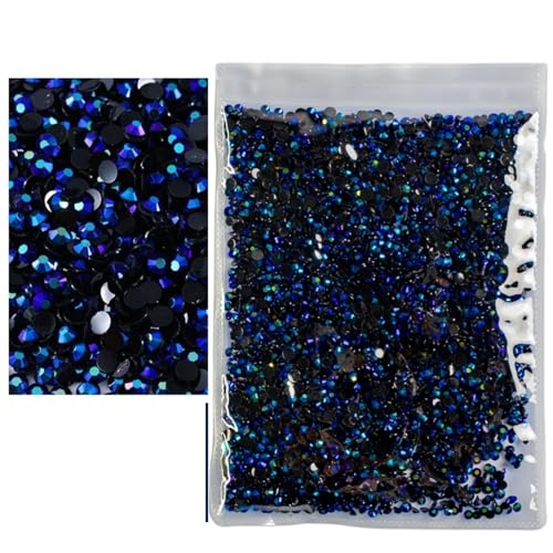 Flat Back Strasssteine Diamante, 2–6 mm Jelly AB-Harz, nicht Hot Fix-Strasssteine, flache Rückseite, Kunststoffkristalle, Strass-Glitzer, große Paketsteine, Diamantkunst(Blackab Blue,SS6(2mm)10000pcs) von PXAMORTEL