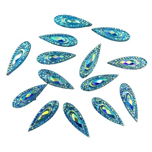 Flat Back Strasssteine Diamante, 200 STÜCKE Shiny AB Harz 6 * 20mm Teardrop Edelstein Perlen Flatback Strass Sammelalbum DIY Hochzeit Applique Ornament Diamant Kunst(Lake Blue) von PXAMORTEL