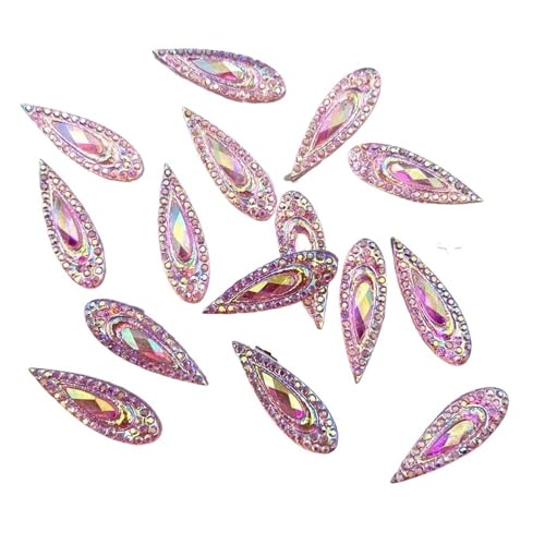 Flat Back Strasssteine Diamante, 200 STÜCKE Shiny AB Harz 6 * 20mm Teardrop Edelstein Perlen Flatback Strass Sammelalbum DIY Hochzeit Applique Ornament Diamant Kunst(Pink) von PXAMORTEL